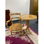 An early twentieth century bentwood occasional table on four way pedestal together with matching