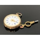 A lady's 14ct gold fob watch with enamel dial CONDITION REPORT: 26.