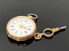 A lady's 14ct gold fob watch with enamel dial CONDITION REPORT: 26.