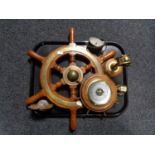 A tray of shipping related items - ship's wheel barometer,