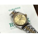 A lady's 18ct gold and stainless steel Rolex Oyster Perpetual Date automatic calendar wristwatch,