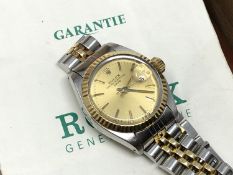 A lady's 18ct gold and stainless steel Rolex Oyster Perpetual Date automatic calendar wristwatch,