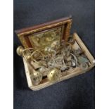 A tray of assorted brass light fittings,