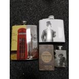 Three hip flasks and a hipster flask