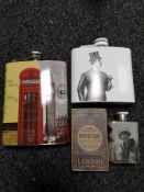 Three hip flasks and a hipster flask