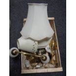 A box of brass table lamps,