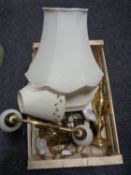 A box of brass table lamps,