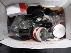 Two boxes of assorted glass, kitchen bowls,
