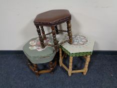 Three hexagonal footstools