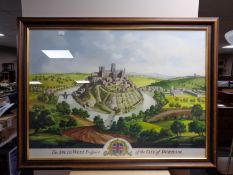 A framed Ronald Embleton print - The South West prospect of Durham