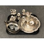 A tray of continental white metal teapot stamped 875 with indistinct marks, silver plated tray,