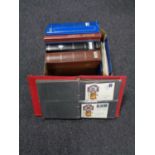 A box of six stamp albums, Malta, Barbados,