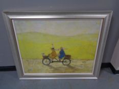 A contemporary Sam Toft print depicting two figures on a tandem