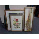 A gilt framed A H Hayward watercolour - Two figures in a boat with houses beyond together with