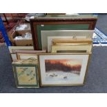A quantity of framed prints, Japanese prints of flowers,