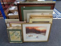 A quantity of framed prints, Japanese prints of flowers,