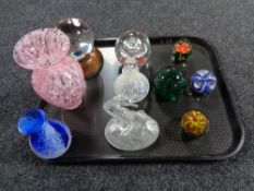 A tray of glass ware, Caithness vase,