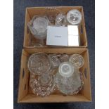 Two boxes of pressed glass, bowls, comports,