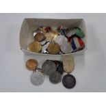 A box of early twentieth century Royal Family medals, some on ribbons etc.