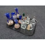 A tray of six decorative studio glass vases,