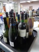 A tray of fourteen bottles of wine - Jacobs Creek Shiraz etc