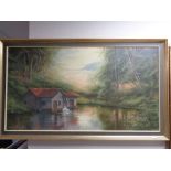 A gilt framed David A James oil on canvas - Cottage with watermill