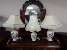 A pair of Mason's Mandelay table lamps with shades together with one other mason's lamp