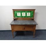 An Edwardian oak Art Nouveau marble topped tiled back wash stand CONDITION REPORT: