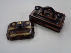 A Victorian walnut ink stand and one other,