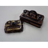 A Victorian walnut ink stand and one other,