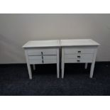 A pair of painted three drawer bedside chests
