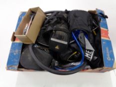 A box of bicycle accessories