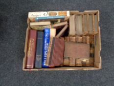 A box of antique and later books, leather bound volumes,