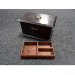 A mahogany work box with brass fittings