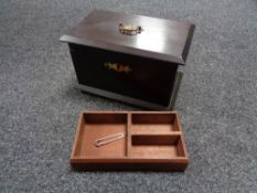 A mahogany work box with brass fittings