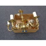 A box of heavy brass six branch chandelier,