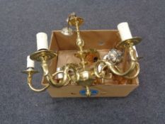 A box of heavy brass six branch chandelier,