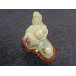 A Border Fine Arts figure - Hen with chicks on wooden plinth