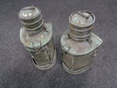 Two copper ship's lamps CONDITION REPORT: UK postage £40.00 plus vat.