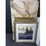 A gilt framed photograph - aerial view of house together with a contemporary wall canvas,