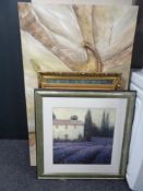 A gilt framed photograph - aerial view of house together with a contemporary wall canvas,