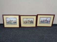 A set of three mahogany framed prints by A.E.