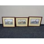 A set of three mahogany framed prints by A.E.