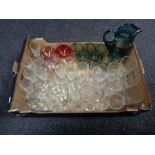 A box of mid century glass ware, water jug and beakers,