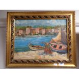 A gilt framed Onuzzi oil on canvas - harbour scene