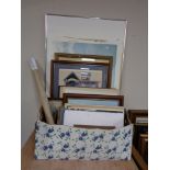 A large quantity of framed and unframed pictures including oils on board, tapestry,