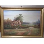 A gilt framed W Collins oil on canvas - Farmer herding sheep