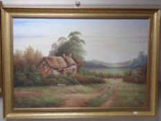 A gilt framed W Collins oil on canvas - Farmer herding sheep