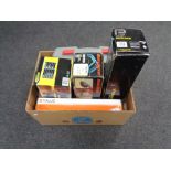 A box of assorted power tools, cased performance hammer drill,