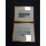 Henry Mayer; Coastal landscape and a marshland scene, two watercolours, signed,